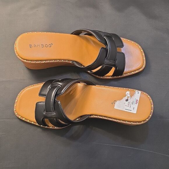 BRAND NEW BAMBOO THIN STUDDED LINER DESIGN WOMENS WEDGE SANDAL - Picture 5 of 15